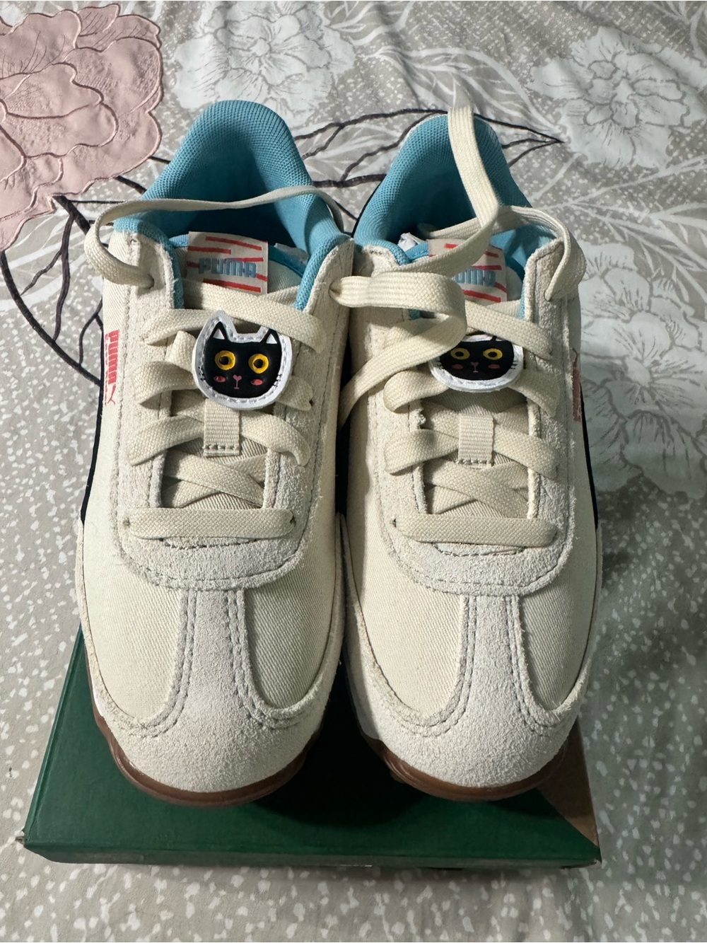 Puma Kids Cream Sneakers with Brown Gum Sole